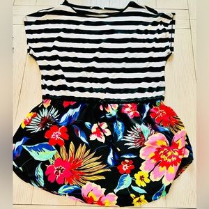 cyrus Black and White Striped and Floral Swimsuit Coverup